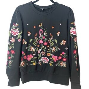 Anthropologie Black Floral Embroidered Sweatshirt